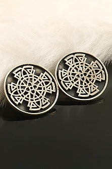 White Finish Handcrafted Geometric Stud Earrings In Sterling Silver