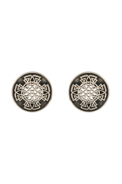 White Finish Handcrafted Geometric Stud Earrings In Sterling Silver