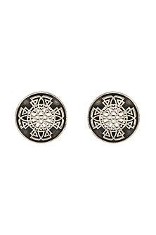 White Finish Handcrafted Geometric Stud Earrings In Sterling Silver