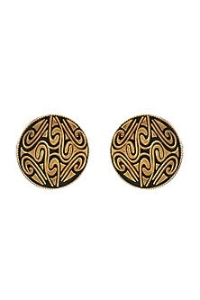 Gold Finish Handcrafted Stud Earrings In Sterling Silver