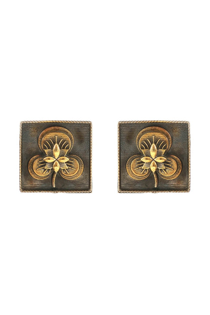 Two-Tone Finish Handcrafted Floral Stud Earrings In Sterling Silver