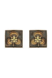 Two-Tone Finish Handcrafted Floral Stud Earrings In Sterling Silver