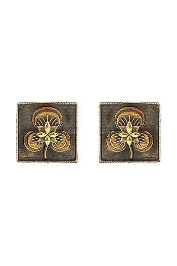 Two-Tone Finish Handcrafted Floral Stud Earrings In Sterling Silver
