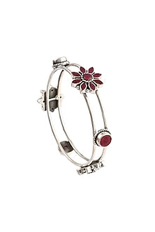 Silver Ruby Handcrafted Bangle In Sterling Silver