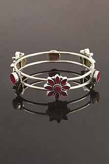 Silver Ruby Handcrafted Bangle In Sterling Silver