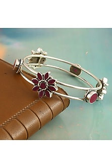 Silver Ruby Handcrafted Bangle In Sterling Silver