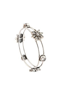Silver Zircons Handcrafted Bangle In Sterling Silver