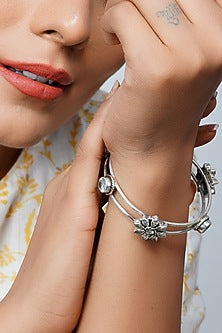 Silver Zircons Handcrafted Bangle In Sterling Silver