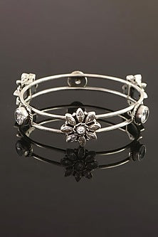 Silver Zircons Handcrafted Bangle In Sterling Silver