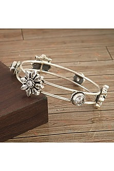 Silver Zircons Handcrafted Bangle In Sterling Silver