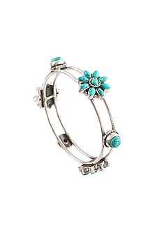 Silver Turquoise Handcrafted Bangle In Sterling Silver