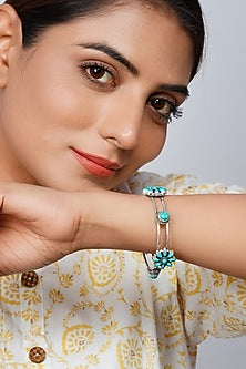 Silver Turquoise Handcrafted Bangle In Sterling Silver