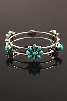 Silver Turquoise Handcrafted Bangle In Sterling Silver