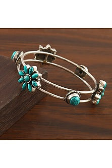 Silver Turquoise Handcrafted Bangle In Sterling Silver