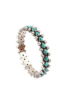 Silver Turquoise Handcrafted Bangle In Sterling Silver