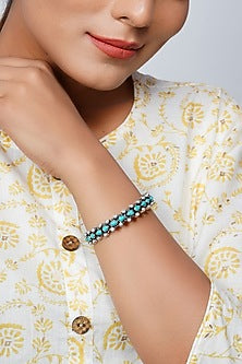 Silver Turquoise Handcrafted Bangle In Sterling Silver