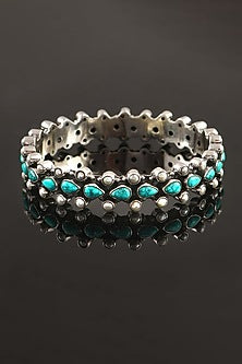 Silver Turquoise Handcrafted Bangle In Sterling Silver