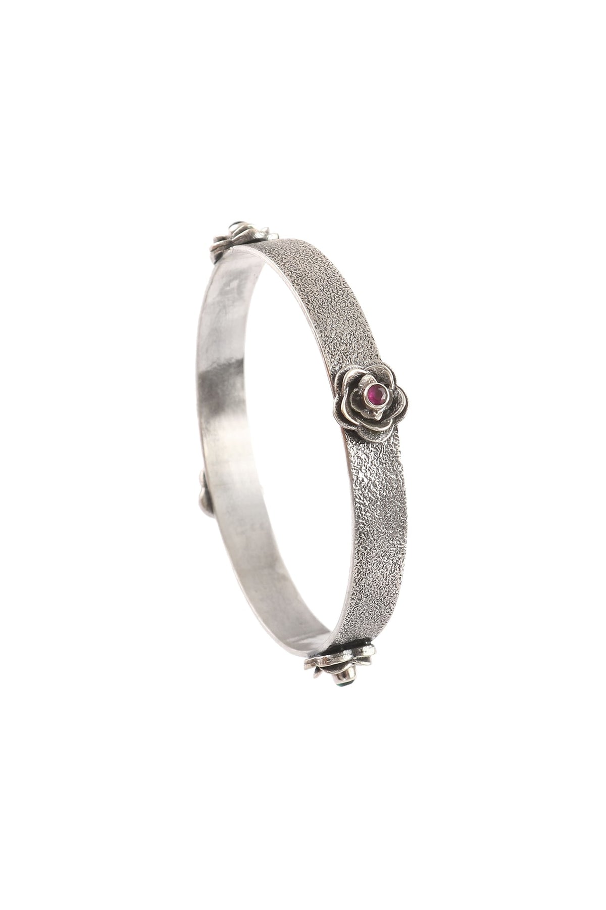 Silver Ruby Handcrafted Bangle In Sterling Silver