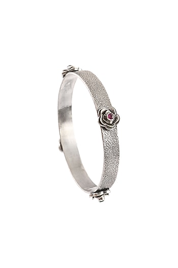 Silver Ruby Handcrafted Bangle In Sterling Silver