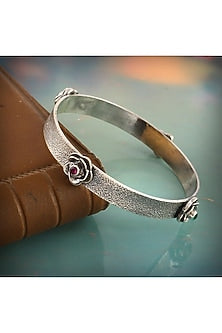 Silver Ruby Handcrafted Bangle In Sterling Silver