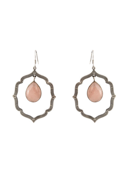 Silver Finish Pink Gemstone Floral Dangler Earrings In Sterling Silver