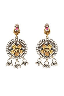 Two-Tone Finish Floral Dangler Earrings In Sterling Silver
