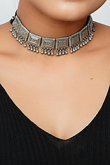 Silver Finish Ghungroo Necklace In Sterling Silver
