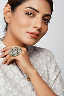 Silver Finish Mirror Floral Ring In Sterling Silver
