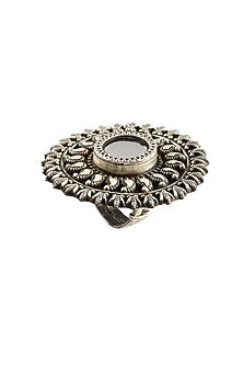 Silver Finish Mirror Floral Ring In Sterling Silver