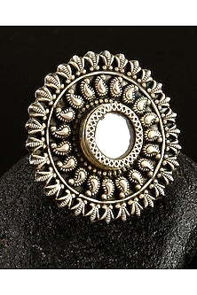Silver Finish Mirror Floral Ring In Sterling Silver