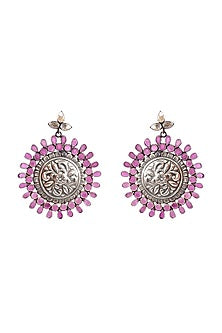 Silver Finish Checkered Ruby Gemstone Dangler Earrings In Sterling Silver