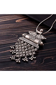Silver Finish Ghungroo Pendant Necklace In Sterling Silver