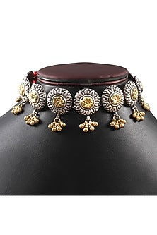 Two-Tone Finish Ghungroo Choker Necklace In Sterling Silver