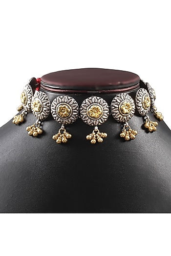Two-Tone Finish Ghungroo Choker Necklace In Sterling Silver