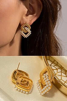 Gold Plated Pearl Dangler Earrings