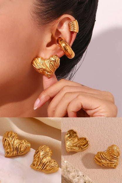 Gold Plated Chunky Heart Stud Earrings