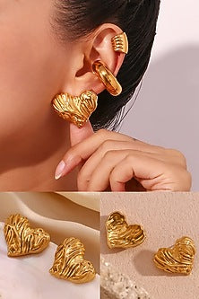 Gold Plated Chunky Heart Stud Earrings