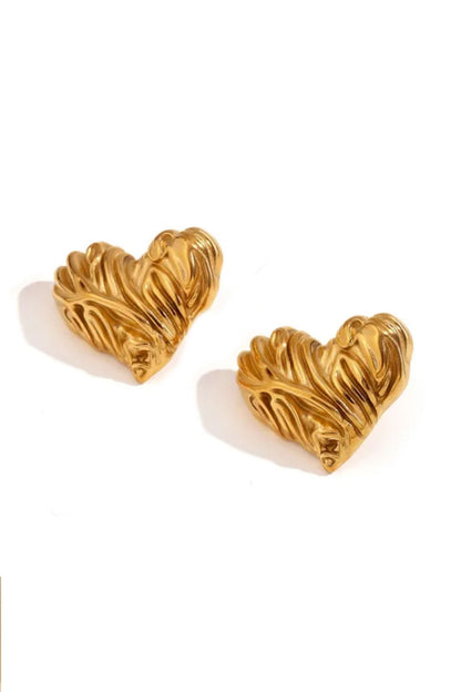 Gold Plated Chunky Heart Stud Earrings