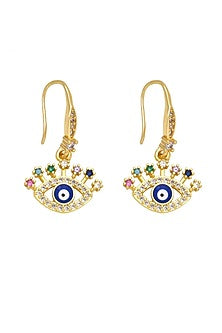 Gold Plated Zircon Evil Eye Dangler Earrings