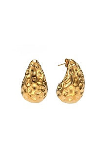 Gold Plated Textured Drop Stud Earrings