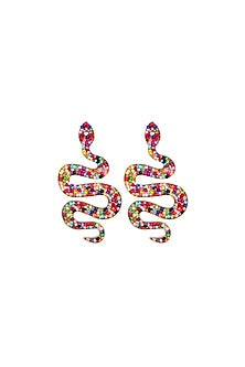 Gold Plated Beaded Snake Serpent Dangler Earrings