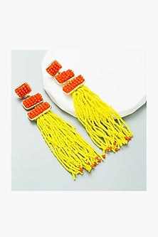Gold Plated Orange & Yellow Beaded Dangler Earrings