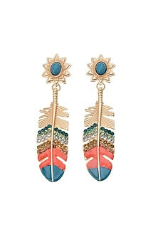 Gold Finish Feather Dangler Earrings