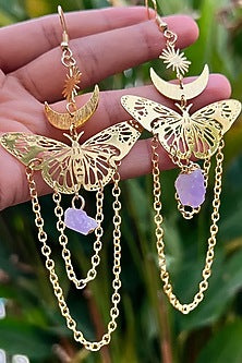 Gold Plated Natural Stone Butterfly Dangler Earrings