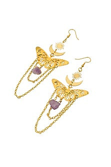 Gold Plated Natural Stone Butterfly Dangler Earrings