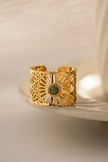 Gold Plated Floral Cut Adjustable Ring