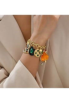 Gold Plated Chunky Heart Shaped Rhinestone Bracelet