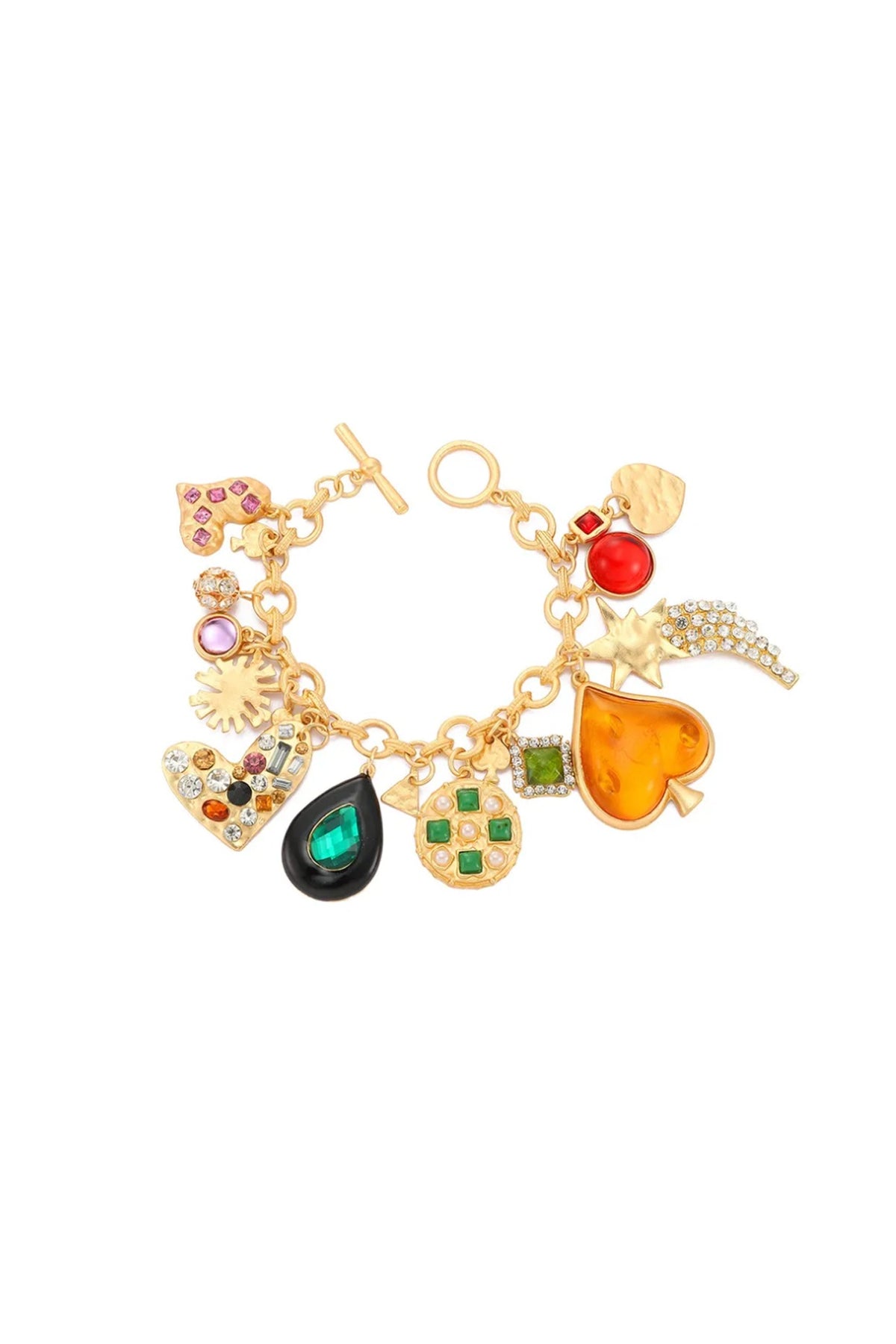 Gold Plated Chunky Heart Shaped Rhinestone Bracelet