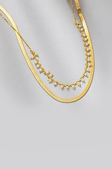 Gold Plated Pearl Snake Chain Layered Necklace