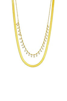 Gold Plated Pearl Snake Chain Layered Necklace